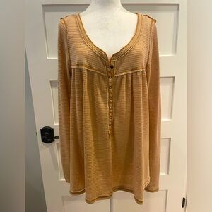 Free Peeple Oversized Babydoll Golden Long Sleeve Waffle Shirt/Tunic, Size M
